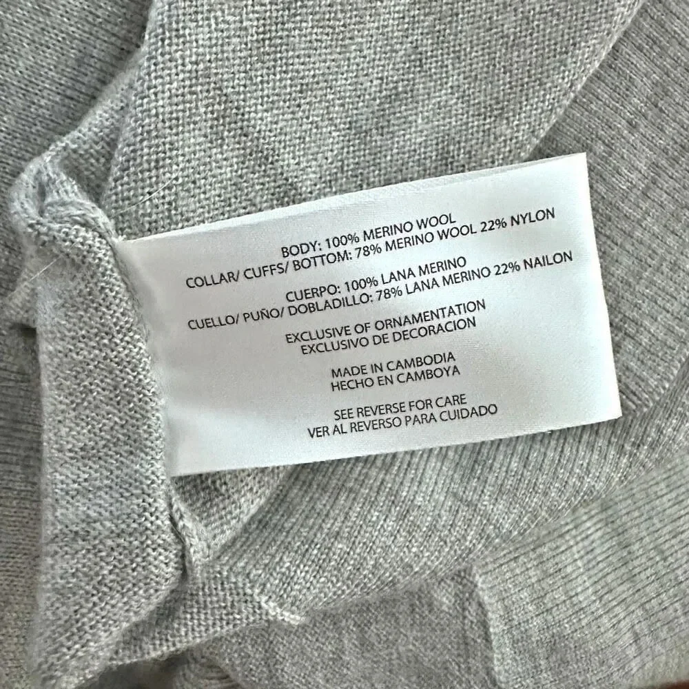 BANANA REPUBLIC | Heather Gray Long Sleeve V-Neck Merino Wool Sweater | Medium‎